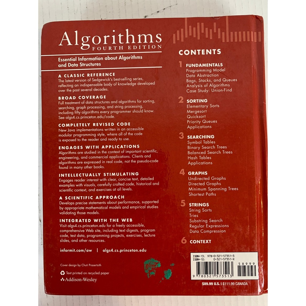 Addison-Wesley Algorithms 4th Edition Textbook Unisex OS Red CS Programming Book - Picture 2 of 7
